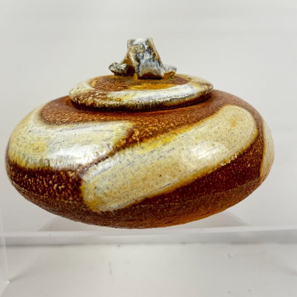 Glazed Studio Art Pottery Round Shallow Bowl Lided Tea Caddy Jar Stoneware Signe - Picture 3 of 15